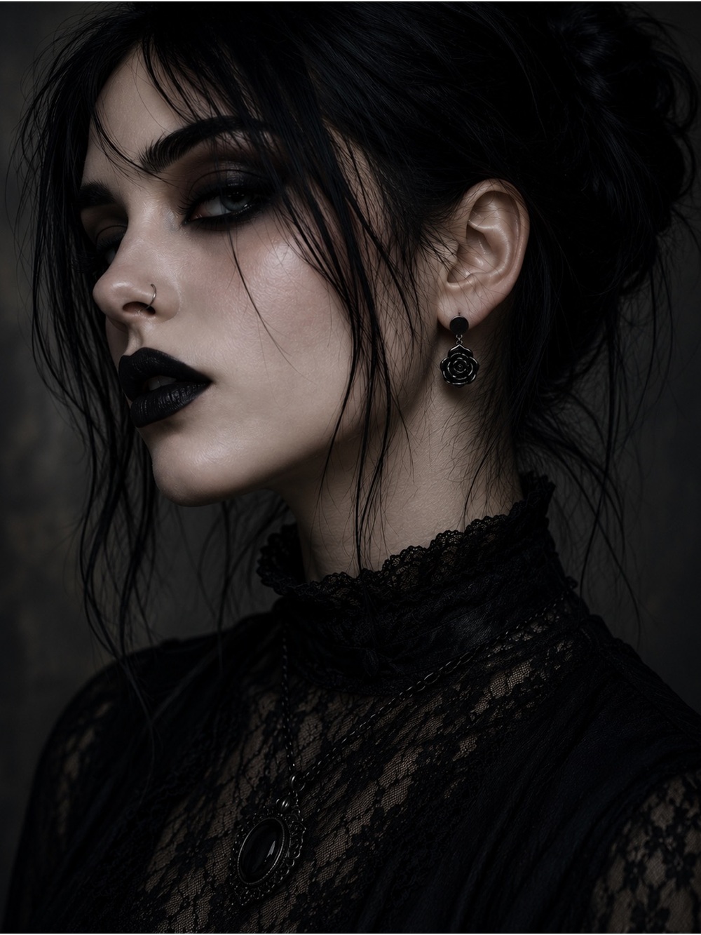 Black Metal Rose Drop Earring Goth Dark Aesthetic Romance